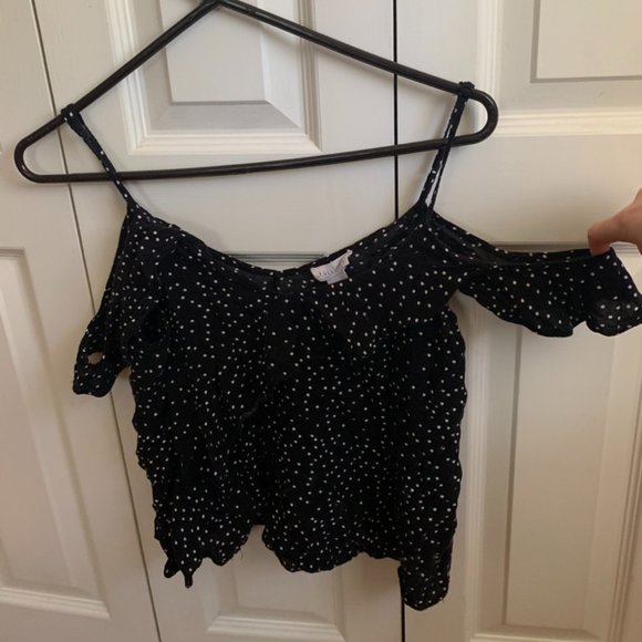 Full Tilt Black & White Polka Dot Off the Shoulder Top 🐧 - Picture 6 of 9